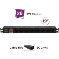 8 tomas DIN 1U rack 19" - Regleta eléctrica