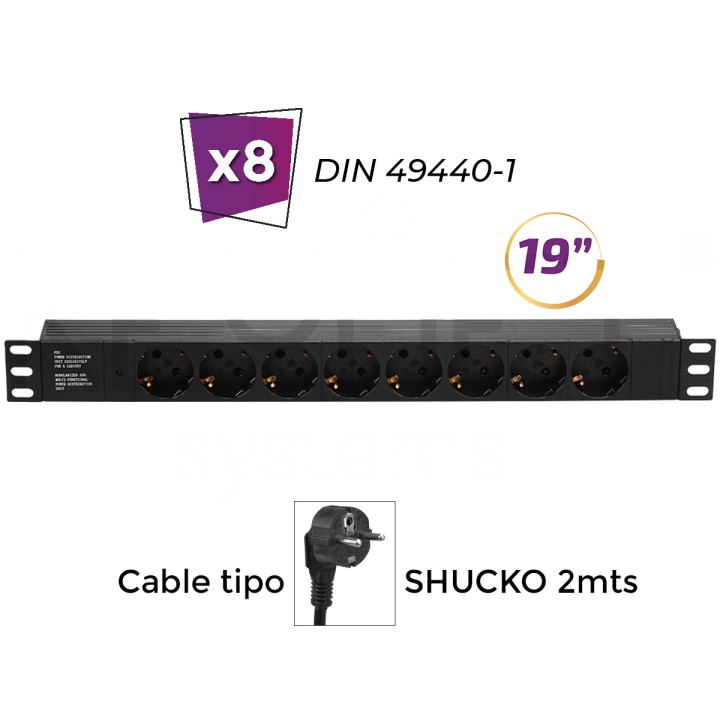 8 tomas DIN 1U rack 19" - Regleta eléctrica