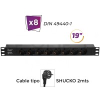 8 tomas DIN 1U rack 19" - Regleta eléctrica