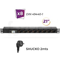 8 tomas DIN 1U rack 21" - Regleta eléctrica