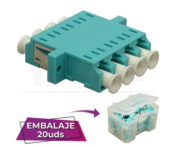 Adaptador fibra LC-LC PC MM OM3 Multimodo Cx Cuadruplex aqua
