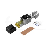 Conector datos RJ45 Cat8 FTP montaje campo 22/24AWG rigido/flexible 50µ" bota BNC